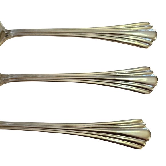 3 Royal Gallery Gold Ribbed Soup Spoons 8.25" ridges fan fancy elegant romance - Picture 4 of 8